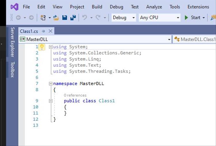 VS will present you with the screen to allow you to start coding for your DLL